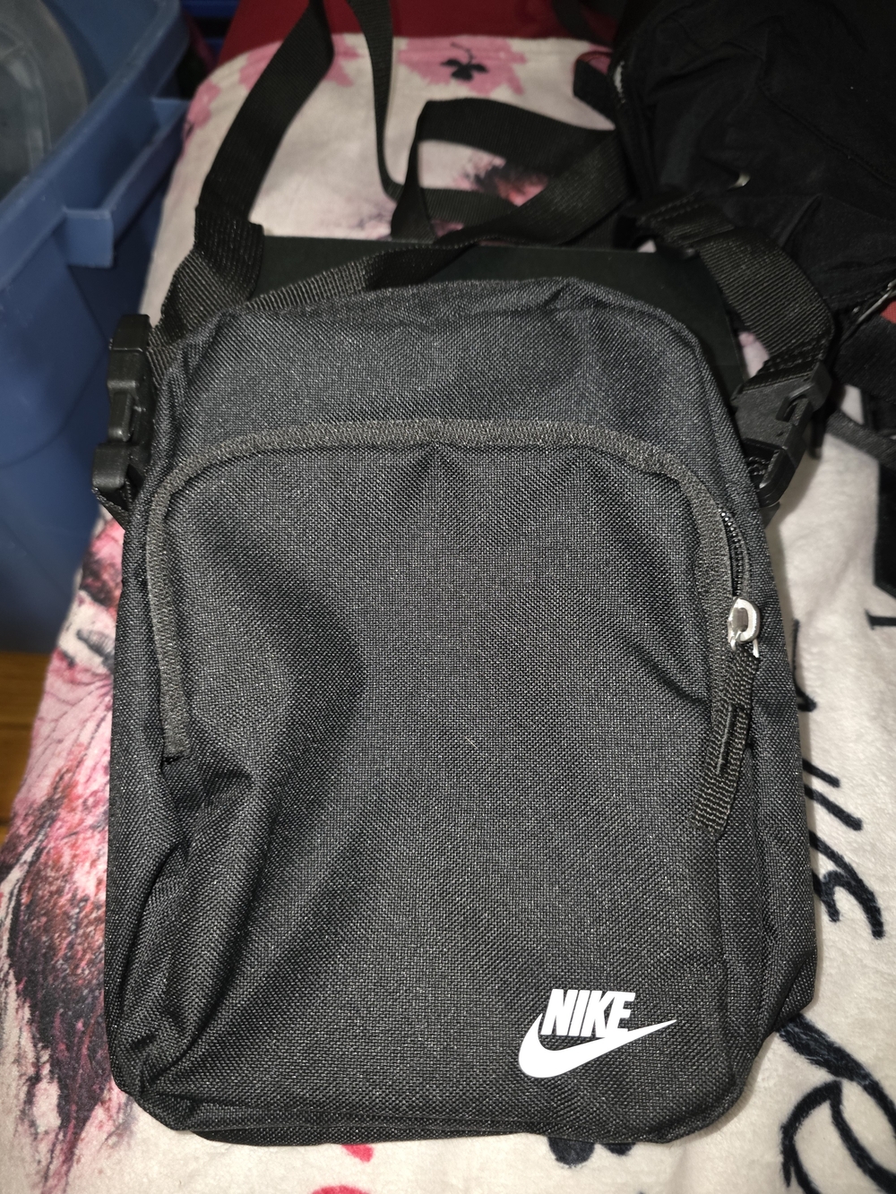 Nike Black Small Crossbody Messenger Bag with White Logo